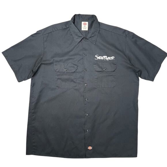 Dickies Seether Skeleton Finger Button Up Short Sleeve Shirt SIZE XL Black - Picture 3 of 10